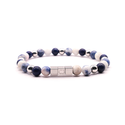 Sodaliet blauw-wit staal armband