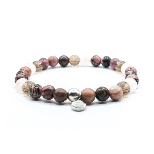 Rhodoniet Rozenkwarts & Rookkwarts armband