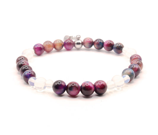 Tijgeroog paars & Opaliet armband